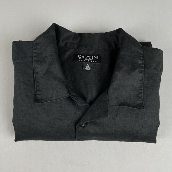 100% Linen Short Sleeve Button Up Shirt Men's XL Black Havana Summer Casual Cool - Picture 3 of 15